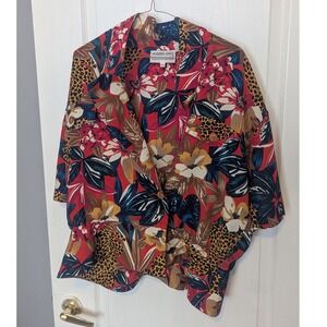Andrea Gayle Vintage Floral Leopard Print Blazer Jacket, Women 18, Short Sleeve